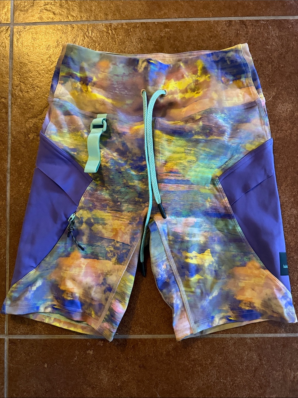 lululemon athletica Multicolor Tie-Dye Bike Shorts with Purple Panels